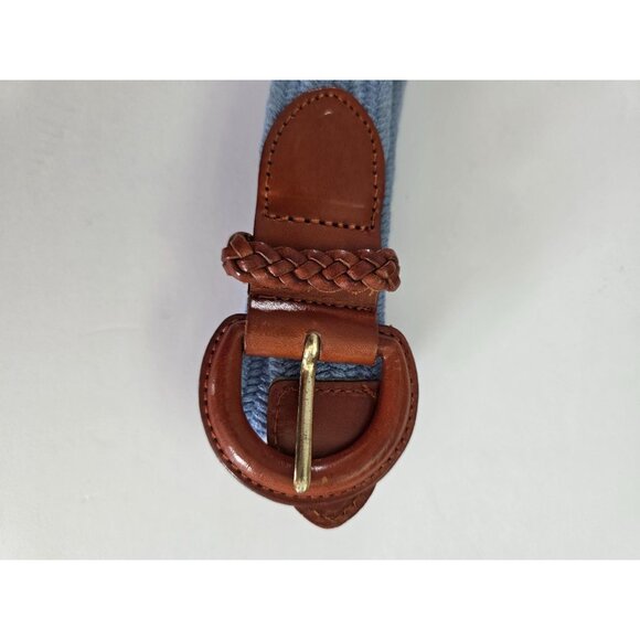 Vintage Talbots Light Blue & Brown Woven Belt With Leather Buckle - Medium New - Picture 6 of 8